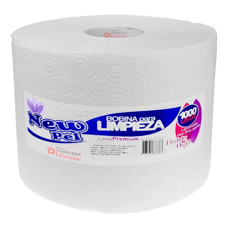 Papel limpieza industrial New Pel blanco Puro 24cm rollo con pre corte 500 usos absorbente Doble hoja