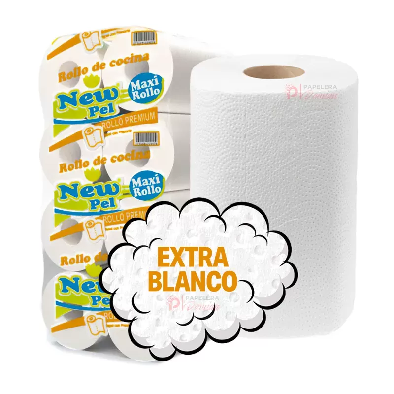 Rollo Papel Cocina NewPel Maxi Blanco 200 paños Bolson 8 rol