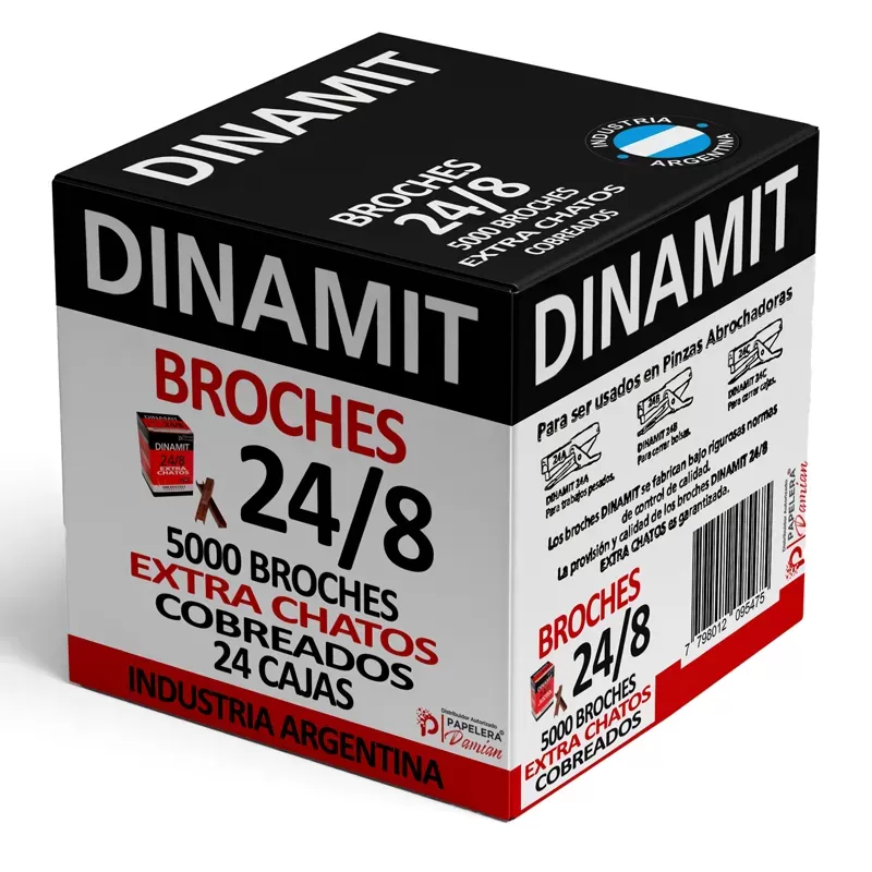 Broches Dinamit 24/8 Extra chatos cobreados caja x5000u Caja x 24 cajitas