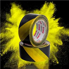 Cinta Demarcatoria Duct tape AUCA amarillo y negro multiuso 48mm x 30mt adhesiva fibrada alta resistencia