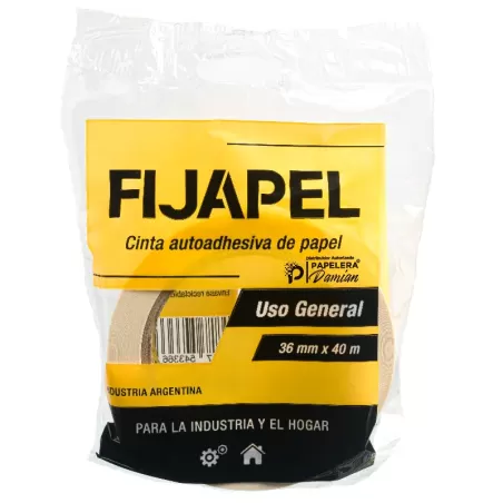 Cinta de papel 36mm Fijapel rollo de 40 mt adhesiva en bolsa