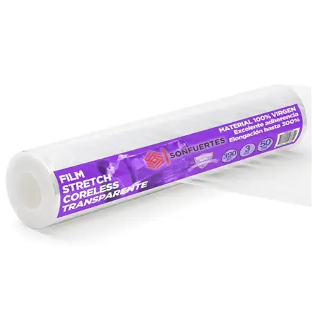 Film Stretch 50cm virgen para paletizar coreless sin cono 3Kg SonFuertes Palet 80 rollos