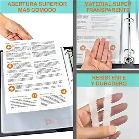 Folios A4 EXTRA FUERTES transparentes polipropileno blisterx100 folios