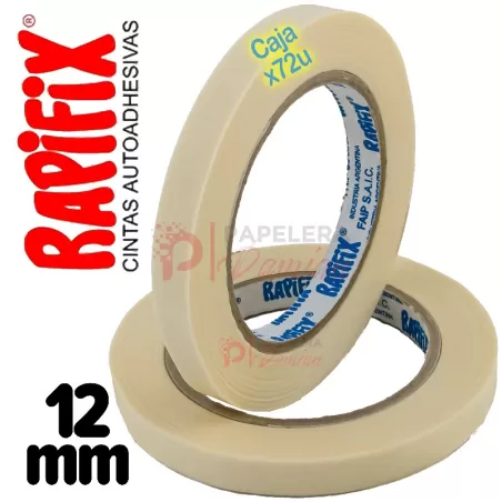 Cinta papel 12 mm Rapifix x 50 mts autoadhesiva uso general Caja x72u