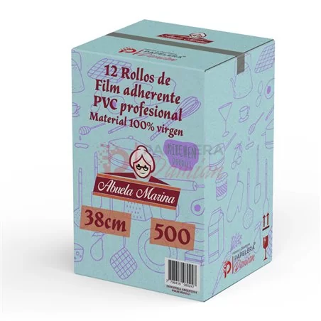Film PVC adherente 38cm x 500 Abuela Marina Gastronomia cocina Caja 12 rollos